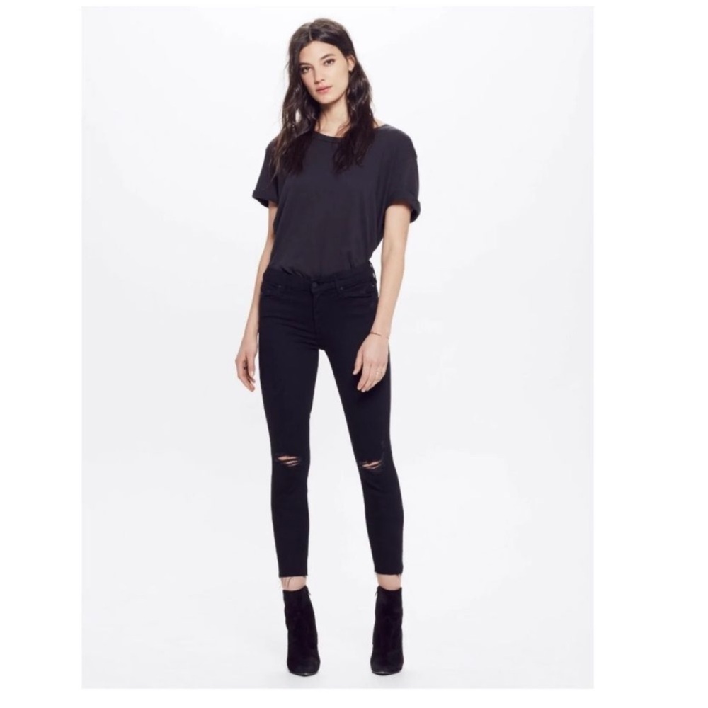 MOTHER Denim LOOKER ANKLE FRAY Skinny Jeans GUILTY AS SIN 26 Black Distress
